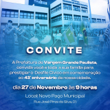 Convite: Aniversário da Cidade de Vargem Grande Paulista. Arte: Redes Sociais/Reprodução