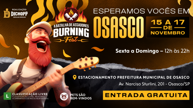 Osasco, chegou a hora de entrar no clima do Burning Fest! Arte: Redes Sociais/Reprodução