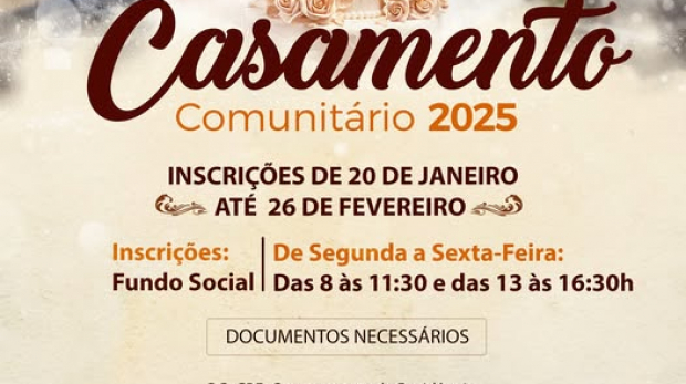 CASAMENTO COMUNITÁRIO 2025 - Inscrições Abertas. Arte: Prefeitura de Araçariguama (Redes Sociais/Reprodução)