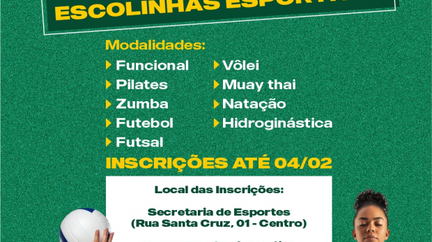 Venha participar das Escolinhas Esportivas! Arte: Prefeitura de Pirapora do Bom Jesus (Redes Sociais/Reprodução)