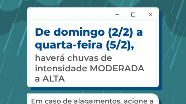 Durante esse período, a previsão é de temporais que podem causar alagamentos e outros transtornos.  Arte: Prefeitura de Carapicuíba