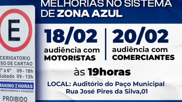 Sua Voz Constrói a Cidade! Participe das Audiências Públicas sobre a Zona Azul. Arte: Prefeitura de Vargem Grande Paulista (VGP)- Redes Sociais/Reprodução