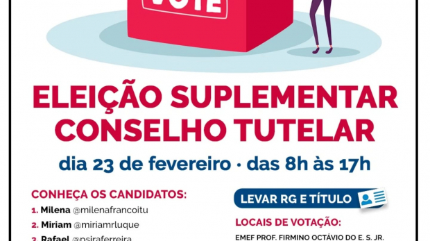 Participe da eleição suplementar para o Conselho Tutelar! Sua voz é fundamental para o futuro das crianças e adolescentes. Arte; Prefeitura de Itu (Redes Sociais/Reprodução)