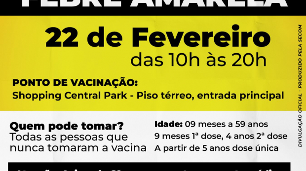 Fique atento! No dia 22 de fevereiro, atualize sua imunização contra a febre amarela e ajude a proteger sua comunidade. Arte: Prefeitura de Vargem Grande Paulista (VGP)