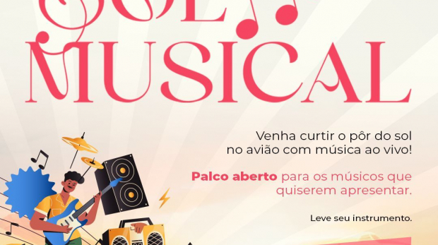 Músicos locais se apresentam no Pôr do Sol Musical, aproveitando o cenário deslumbrante da Praça Santos Dumont. Arte: Prefeitura de Araçariguama (Redes Sociais/Reprodução)