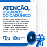 Mudança no sistema de atendimento do CadÚnico. Suspensão temporária entre 28/02 e 23/03 devido à transição para o sistema Dataprev e capacitação. Arte: Prefeitura de Araçariguama (Redes Sociais/Reprodução)