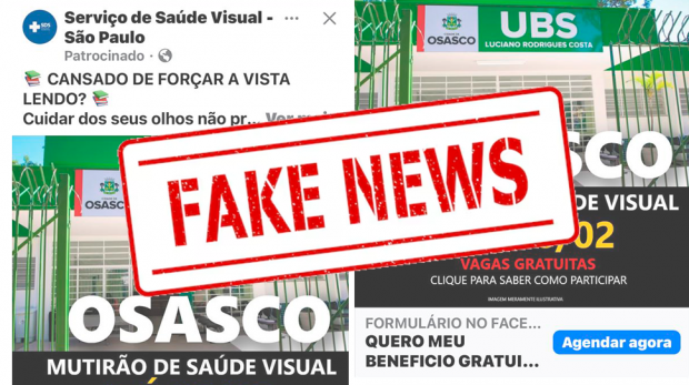 Fake News sobre o Mutirão de Saúde Visual. Arte: Prefeitura de Osasco