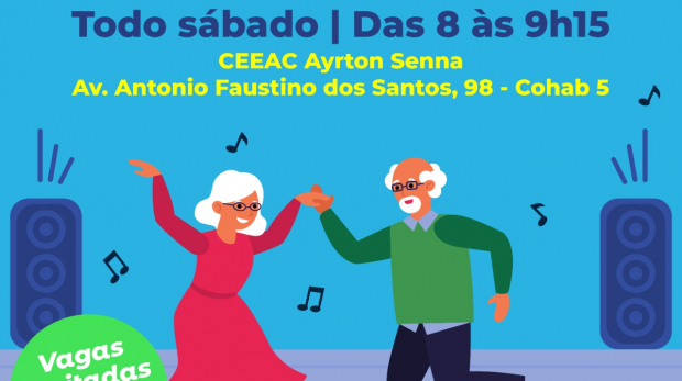 Movimente-se e cuide da sua saúde!  Aulas de dança gratuitas para a melhor idade em Carapicuíba. Arte: Prefeitura de Carapicuíba (Redes Sociais/Reprodução)