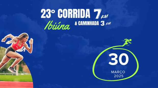 Prepare-se para a 23ª Corrida e Caminhada do Aniversário de Ibiúna! Inscreva-se e venha celebrar conosco os 168 anos da cidade com muita energia e diversão! Arte: Prefeitura de Ibiúna