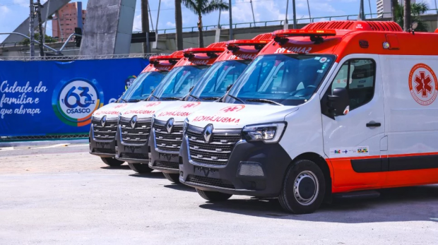 Entrega das quatro novas ambulâncias do SAMU Osasco, reforçando a assistência de emergência no município. Fotos: Eduardo Soares/ Caio Henrique (drone)