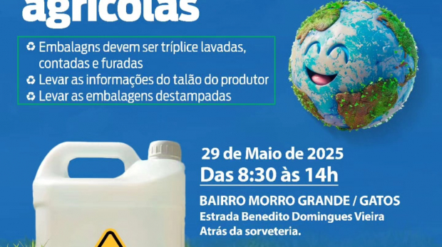 Ação conjunta da Prefeitura de Ibiúna e Adiaesp incentiva o descarte ambientalmente correto de embalagens de defensivos agrícolas. Arte: Prefeitura de Ibiúna