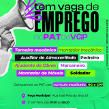Trabalhadores comparecem ao PAT em busca de recolocação profissional. Oportunidades são atualizadas semanalmente. Arte: Prefeitura de Vargem Grande Paulista - VGP (Redes Sociais/Reprodução)