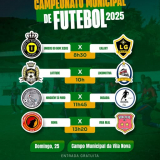 Disputa acirrada pela bola marca os jogos deste domingo em Pirapora; emoção do início ao fim nas quatro partidas da rodada. Arte: Prefeitura de Pirapora do Bom Jesus (Redes Sociais/Reprodução)