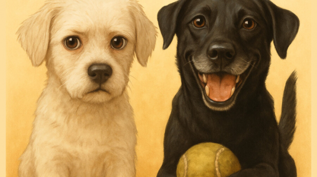 Max e Negão aguardam, juntos, por um novo lar. Companheiros fiéis, seguem cheios de amor para dar. Arte: Divulgação