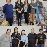 Entrega de cestas básicas em Mairinque – Primeira-dama Karina Thomaz realiza entrega simbólica das cestas a representantes das instituições religiosas, reforçando a união entre poder público e comunidade. Foto: Prefeitura de Mairinque