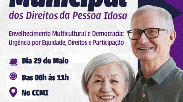 Idosos e comunidade são convidados a participar da Pré-Conferência dos Direitos da Pessoa Idosa em São Roque, no dia 29 de maio. Arte: Prefeitura de São Roque