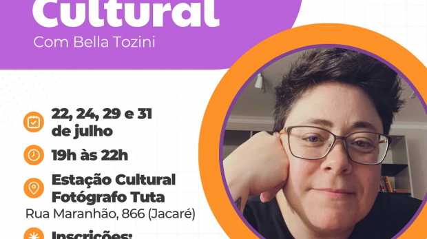 Estação Cultural Fotógrafo Tuta será o palco da Oficina de Produção Cultural em julho — espaço dedicado à arte e à formação de novos talentos em Cabreúva. Arte: Prefeitura de Cabreúva (Redes Sociais/Reprodução)
