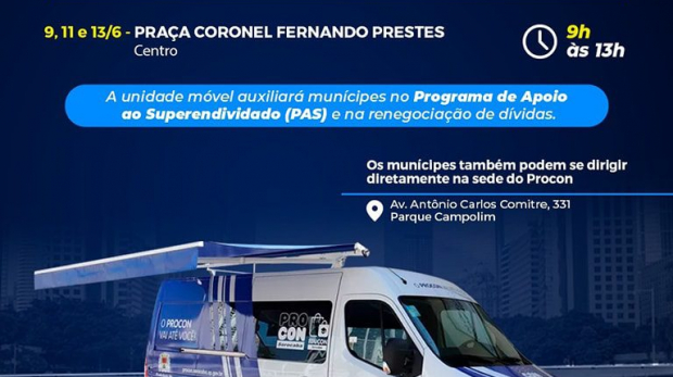 Munícipes aproveitam o atendimento gratuito do Procon Móvel na Praça Coronel Fernando Prestes para resolver pendências e esclarecer dúvidas. Arte: Prefeitura de Sorocaba (Redes Sociais/Reprodução)