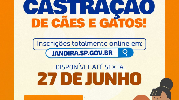 Cuidar é um gesto de amor!  Tutores responsáveis garantem o bem-estar de seus pets participando da Campanha de Castração promovida pela Prefeitura de Jandira. Arte: Prefeitura de Jandira (Redes Sociais/Reprodução)