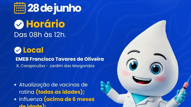 Cuidar da saúde é um ato de amor!  A vacinação deste sábado levou proteção e informação à comunidade. Arte: Prefeitura de Jandira (Redes Sociais/Reprodução)