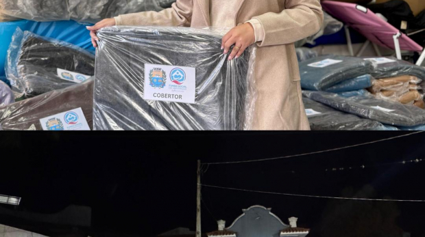 Equipe da Operação Aquecer Mairinque 2025 entrega cobertores e refeições para pessoas em situação de rua durante as noites frias. Foto: Prefeitura de Mairinque