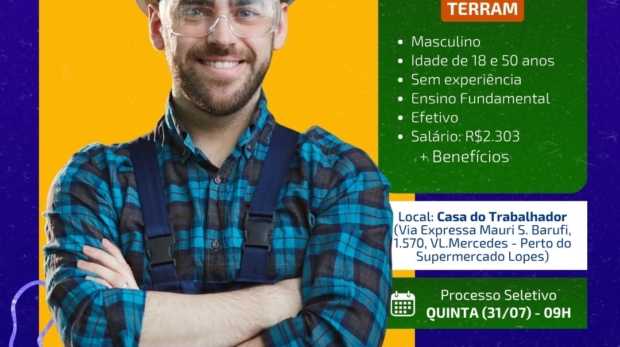 Oportunidade de emprego em Jandira! Processo seletivo para Ajudante Geral na empresa Terram.  Vaga efetiva com salário de R$2.303 + benefícios – participe da seleção nesta quinta, 31/07! Foto: Prefeitura de Jandira (Redes Sociais/Reprodução)