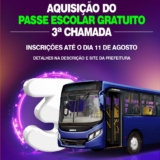 Estudantes de São Roque têm nova chance de solicitar o Passe Escolar. Arte: Prefeitura de São Roque