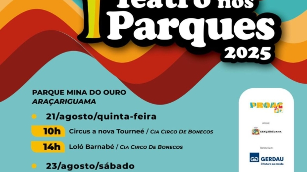 Espetáculo gratuito “O Concerto da Lona Preta” será apresentado neste sábado no Parque da Mina. Teatro nos Parques leva arte e cultura para toda a família em apresentações abertas ao público. Foto: Prefeitura De Araçariguama (Redes Sociais/Reprodução)