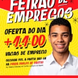 Mais de 1.400 vagas esperando por você! Nesta segunda, a partir das 6h, tem Feirão de Oportunidades na Praça Carlos de Castro. Traga seus documentos e venha garantir seu lugar no mercado de trabalho! Foto: Prefeitura De Itapevi (Redes Sociais/Reprodução)