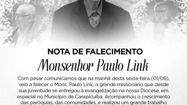 Com gratidão e saudade, lembramos do legado do Monsenhor Paulo Link — um homem de fé que transformou vidas em Carapicuíba. Foto: Sérgio Ribeiro (Arquivo Pessoal/ Redes Sociais)