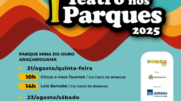 Diversão garantida no Parque da Mina! Famílias lotaram o espaço para acompanhar os espetáculos gratuitos do Teatro nos Parques! Foto: Prefeitura De Araçariguama (Redes Sociais/ Reprodução)