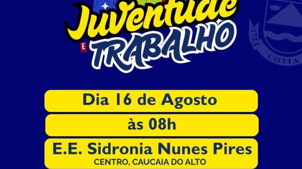 Jovens participam de oficinas e rodas de conversa durante o evento "Juventude e Trabalho", em Caucaia do Alto.
📍 E.E. Sidrônia Nunes Pires | 📅 16 de agosto. Foto: Prefeitura De Cotia (Redes Sociais/ Reprodução)