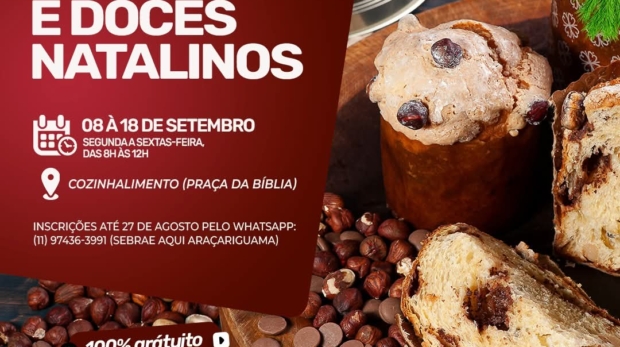 Aulas práticas na Cozinha Alimento capacitam empreendedores para faturar neste Natal com panetones e doces artesanais. Foto: Prefeitura De Araçariguama (Redes Sociais/ Reprodução)
