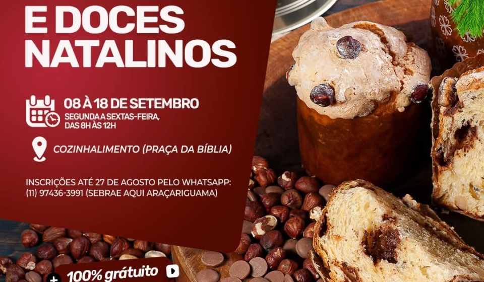 Aulas práticas na Cozinha Alimento capacitam empreendedores para faturar neste Natal com panetones e doces artesanais. Foto: Prefeitura De Araçariguama (Redes Sociais/ Reprodução)