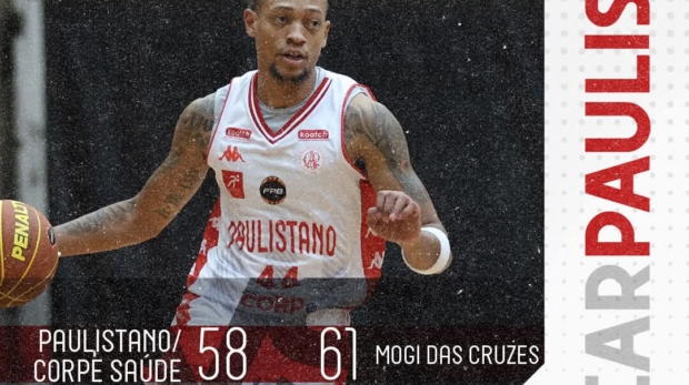 🏀 Disputa acirrada! O Paulistano/CORPe Saúde lutou até o fim, mas foi superado pelo Mogi das Cruzes em casa. Agora, o foco é total no próximo confronto fora de casa. Foto: Paulistano Basquete (Redes Sociais/Reprodução)