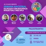 Palestrantes e participantes reunidos na Câmara Municipal durante o bate-papo da Semana Nacional da Pessoa com Deficiência Intelectual e Múltipla. Foto: Prefeitura De Cotia (Redes Sociais/ Reprodução)