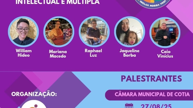 Palestrantes e participantes reunidos na Câmara Municipal durante o bate-papo da Semana Nacional da Pessoa com Deficiência Intelectual e Múltipla. Foto: Prefeitura De Cotia (Redes Sociais/ Reprodução)