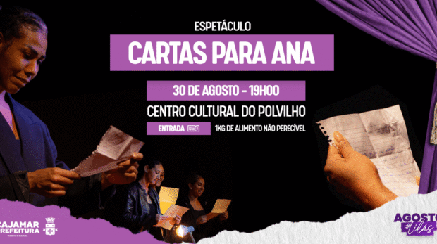Espetáculo “Cartas para Ana” emociona e conscientiza o público sobre a violência doméstica durante a campanha Agosto Lilás em Cajamar. Foto: Prefeitura De Cajamar