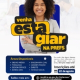 Jovens talentos construindo o futuro com a Prefeitura de Jandira! Inscreva-se até o dia 22 e dê o primeiro passo na sua carreira. Estágio é na prática! Venha fazer parte do time que transforma Jandira todos os dias. Últimos dias para se inscrever! Foto: Prefeitura De Jandira (Redes Sociais/Reprodução)