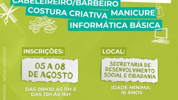 Oficinas gratuitas em Vargem Grande Paulista oferecem capacitação profissional para jovens e adultos a partir dos 16 anos. Com foco em geração de renda e independência, oficinas de beleza, costura e informática estão com inscrições abertas até 8 de agosto. Prefeitura De Vargem Grande Paulista -  VGP (Redes Sociais/Reprodução)