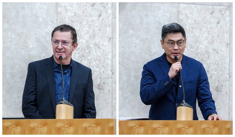 Os vereadores Sansão Pereira (Republicanos) e Kenji Ito (Podemos) — Foto: Douglas Ferreira/ Rede Câmara SP