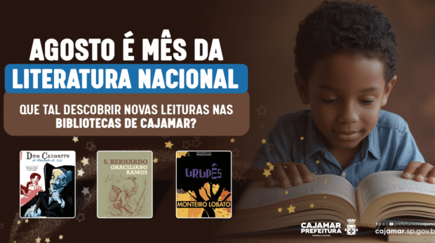 Leitor explora clássicos da literatura brasileira na Biblioteca Municipal de Cajamar, durante campanha de incentivo à leitura. Espaços culturais da cidade convidam a população a mergulhar em obras que celebram o folclore e a identidade brasileira. Foto: Prefeitura De Cajamar