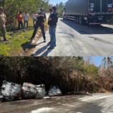 Técnicos da CETESB atuam no km 11,4 da SP-270, onde seguem os trabalhos de contenção após o acidente com carga química. Foto: Prefeitura De Mairinque 