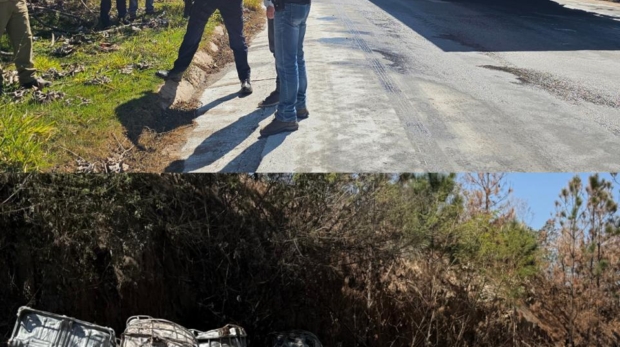 Técnicos da CETESB atuam no km 11,4 da SP-270, onde seguem os trabalhos de contenção após o acidente com carga química. Foto: Prefeitura De Mairinque 