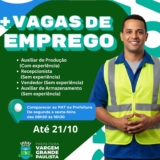 O Posto de Atendimento ao Trabalhador (PAT) está com novas oportunidades de emprego abertas - Foto: Prefeitura De Vargem Grande Paulista - VGP (Redes Sociais/Reprodução)