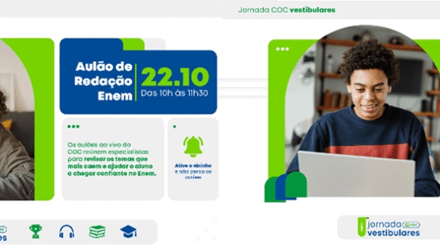 Redação, atualidades e repertório: o COC vai turbinar sua preparação para o ENEM com aulões gratuitos e dicas certeiras! Foto: Divulgação