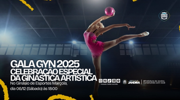 Atletas do Gala GYN 2025 em Jandira encantam o público com técnica, emoção e beleza, celebrando o talento e a dedicação na ginástica artística. Foto: Prefeitura De Jandira