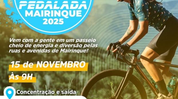 Prepare a bicicleta e venha participar do Pedala Mairinque 2025! O passeio ciclístico será realizado no dia 15 de novembro, com saída às 9h, em frente à Prefeitura. Um evento gratuito para todas as idades, promovendo lazer, saúde e integração entre os participantes. Foto: Prefeitura De Mairinque
