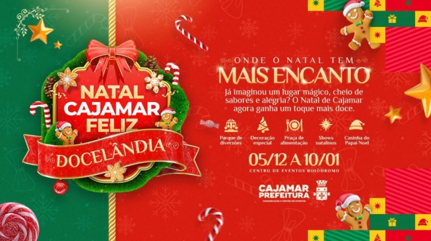 Docelândia, o parque natalino gratuito de Cajamar, abre com o Ascender das Luzes, trazendo magia, diversão e decoração temática para toda a família. Foto: Prefeitura De Cajamar