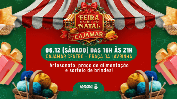 Feira de Natal anima o Centro de Cajamar com artesanato, gastronomia e atividades especiais na Praça da Lavrinha. Foto: Prefeitura De Cajamar